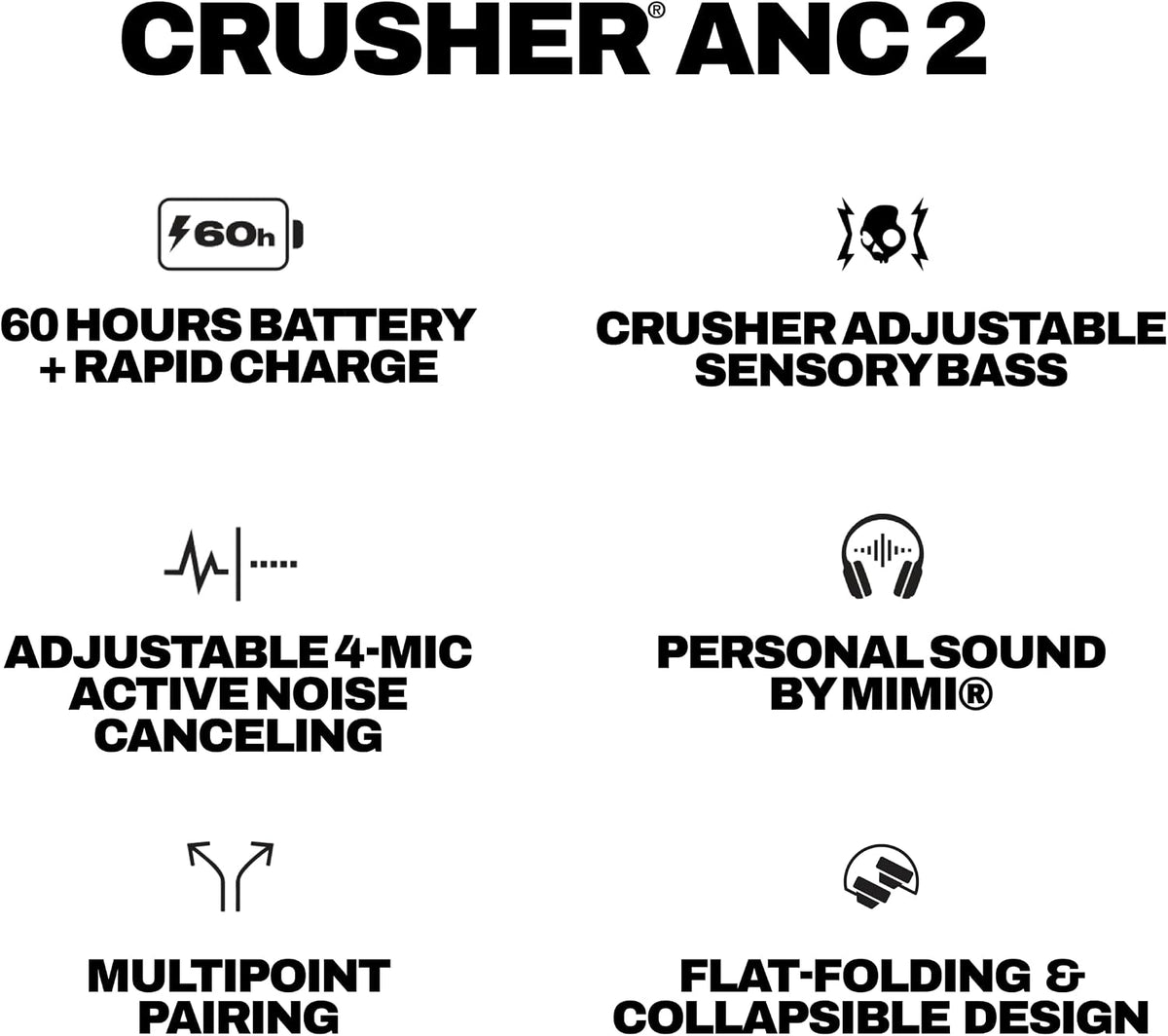 Skullcandy Crusher ANC 2 Trådløse Over-Ear Hovedtelefoner S6CAW
