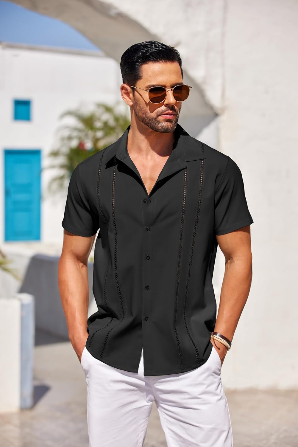 COOFANDY Herre Skjorte Cubansk Guayabera Kortærmet Ztj009248