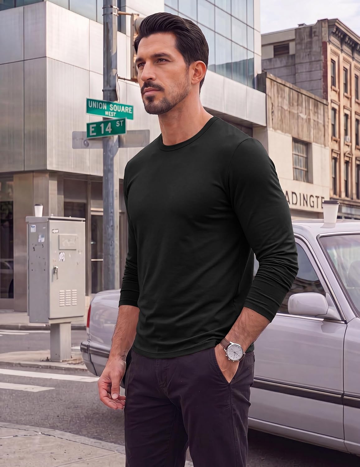 COOFANDY Herre T-shirt Langærmet Rund Hals Ztj010834*