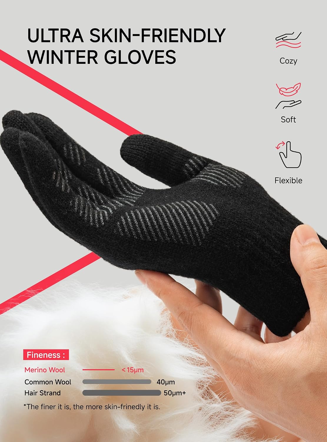 TRENDOUX Unisex Handsker Vinter Merinould Touchscreen
