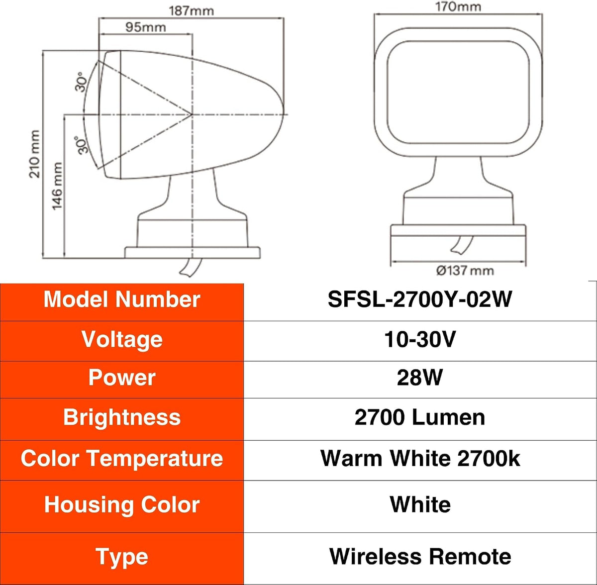 SEAFLO 360° LED Bådprojektør 10-30V SFSL-2700Y-02W