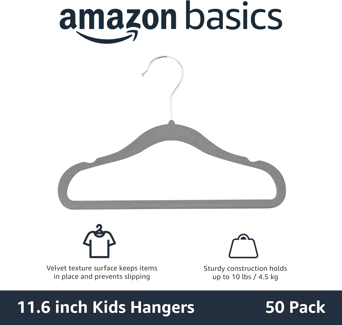 Amazon Basics Børne Bøjler Fløjl Skridsikker 29,5 cm