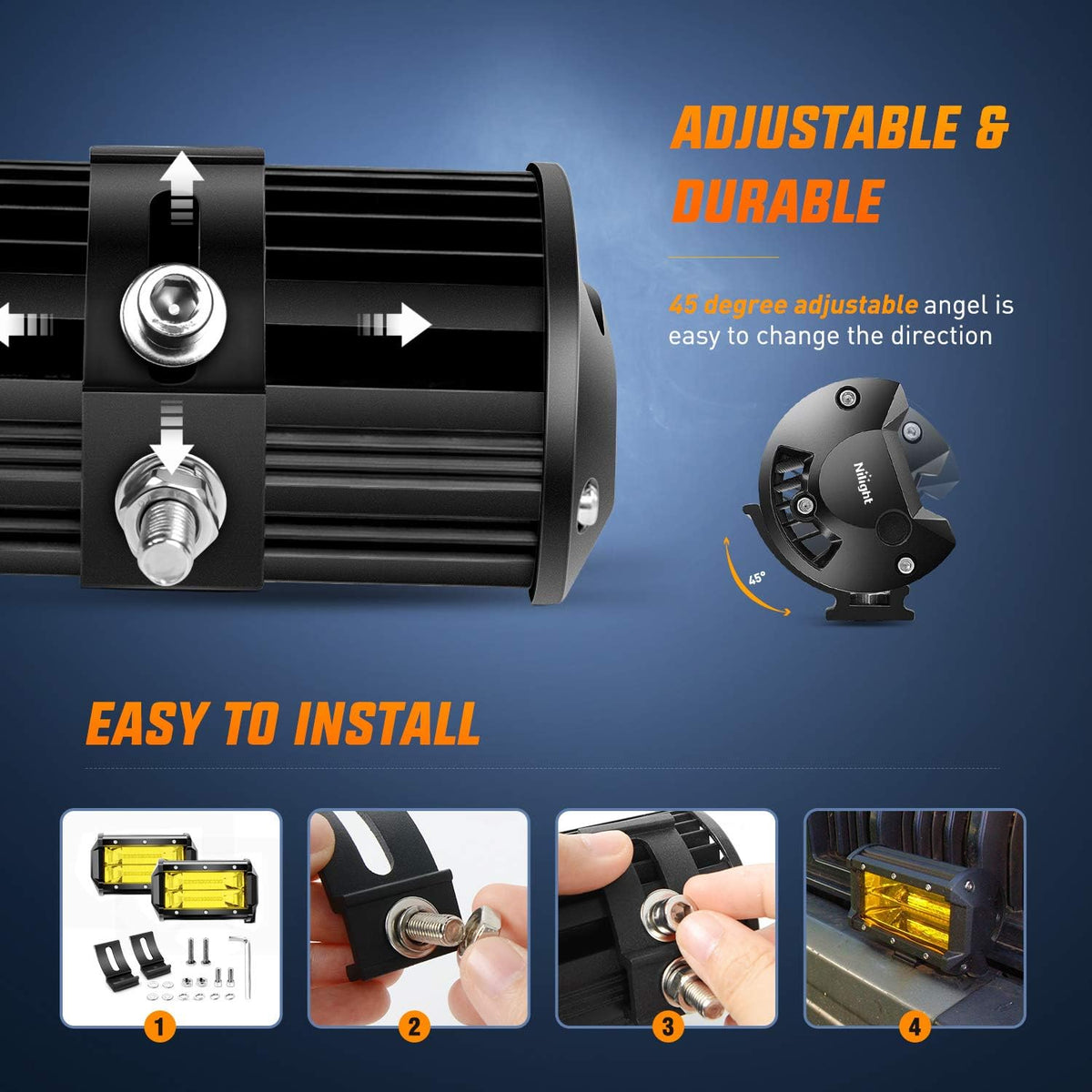 Nilight LED Arbejdslygter 12.7 cm 2 Stk. 72W 18030C-A