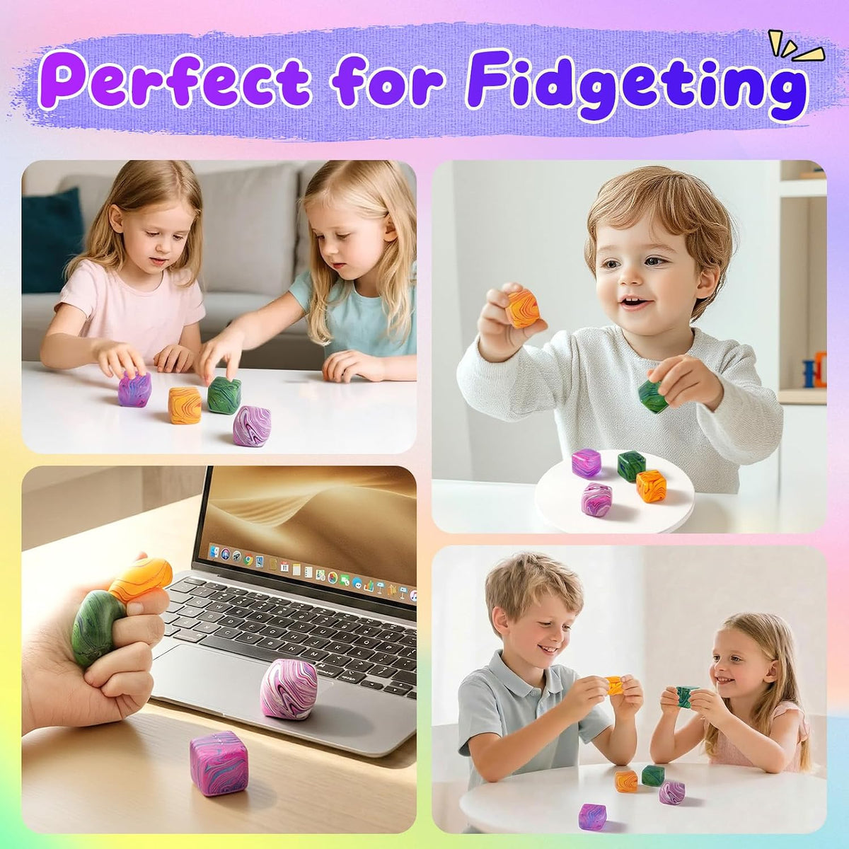 Yooshi Squishy Stress Cube Fidget Sæt 4 Stk. YS-3cm Stress Cube-4Pcs