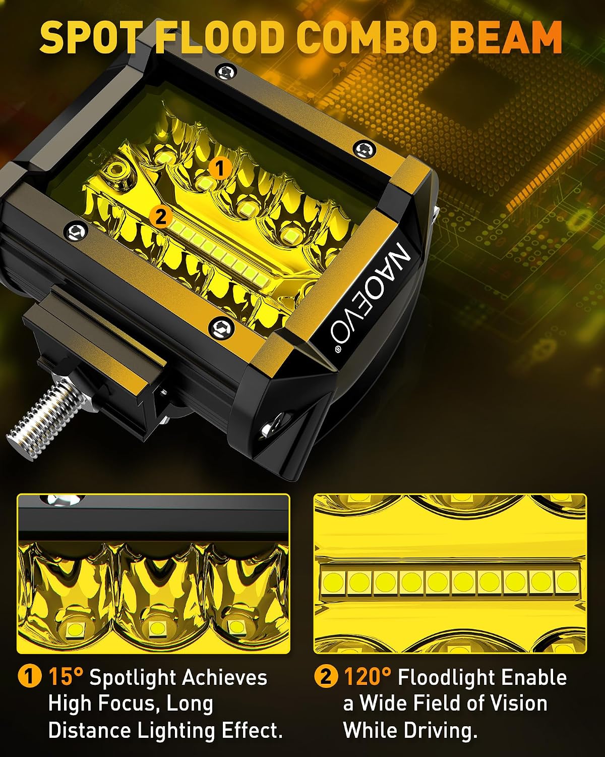 NAOEVO LED Pods Arbejdslygter 10.2 cm 2 Stk.