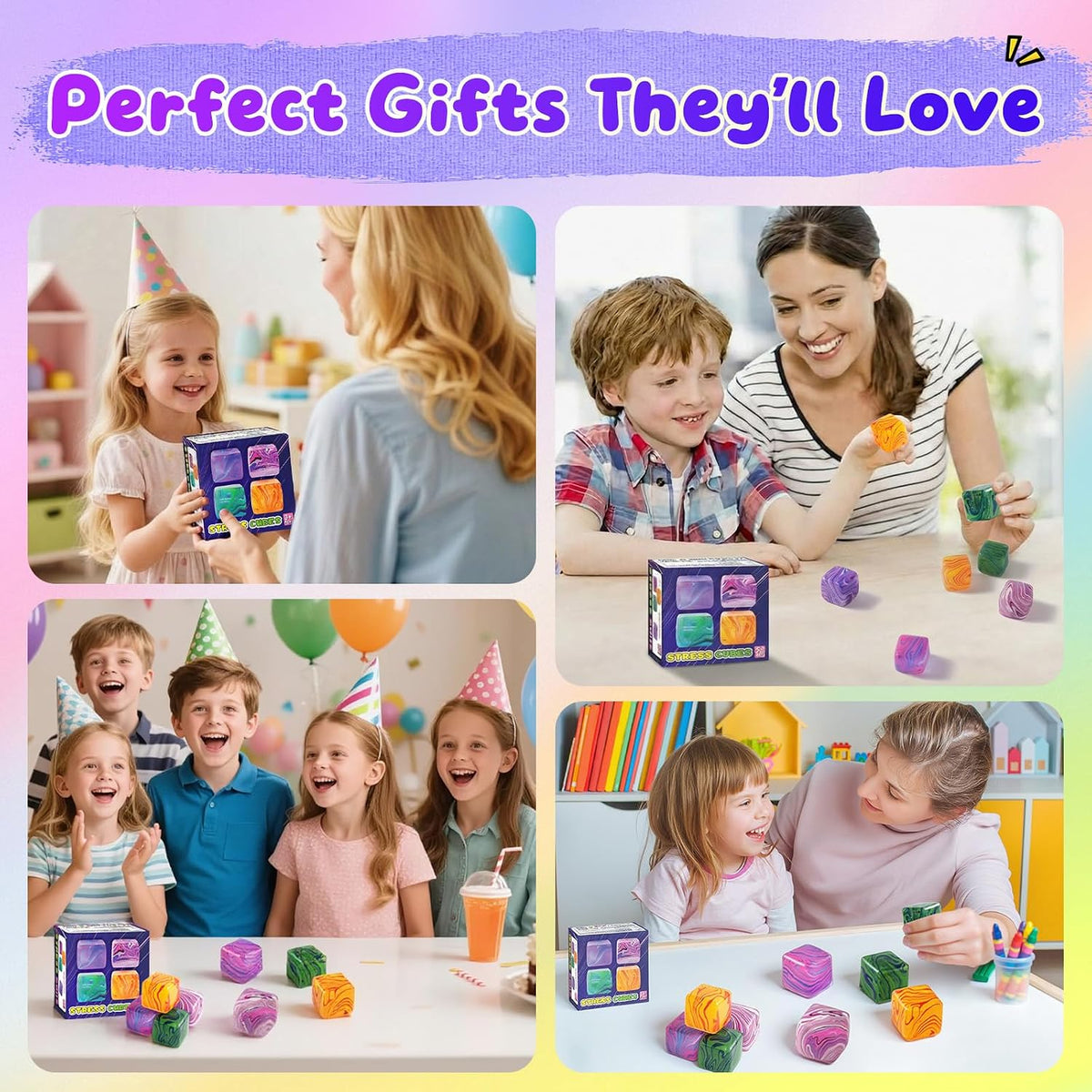 Yooshi Squishy Stress Cube Fidget Sæt 4 Stk. YS-3cm Stress Cube-4Pcs