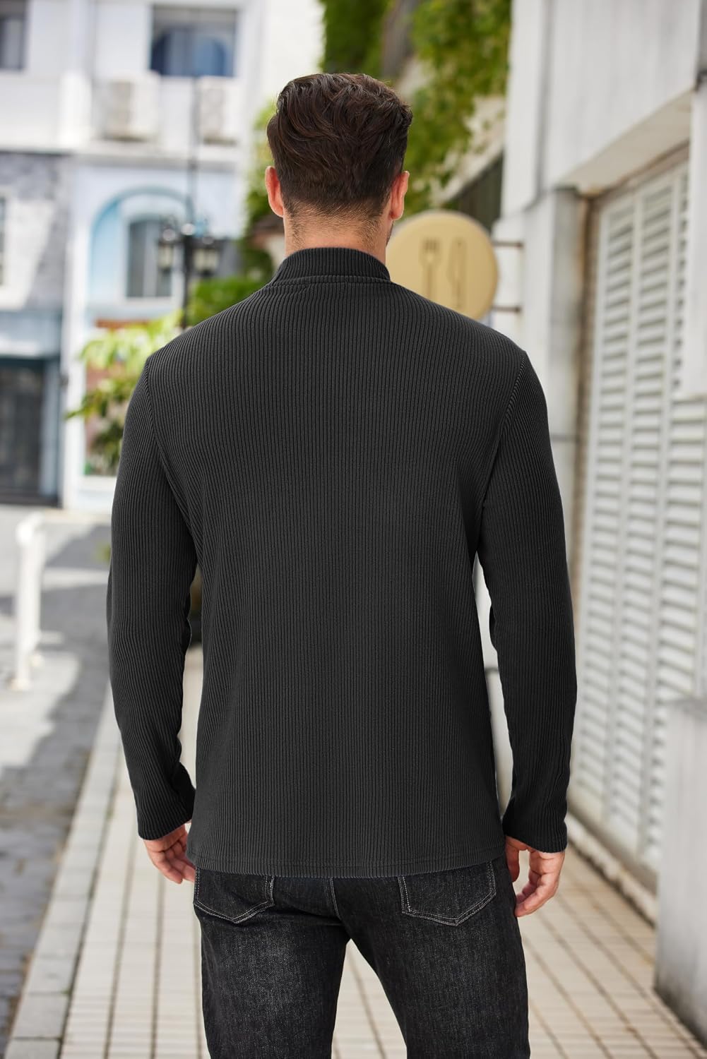 COOFANDY Herre Striktrøje Mock Neck Ribstrikket Pullover