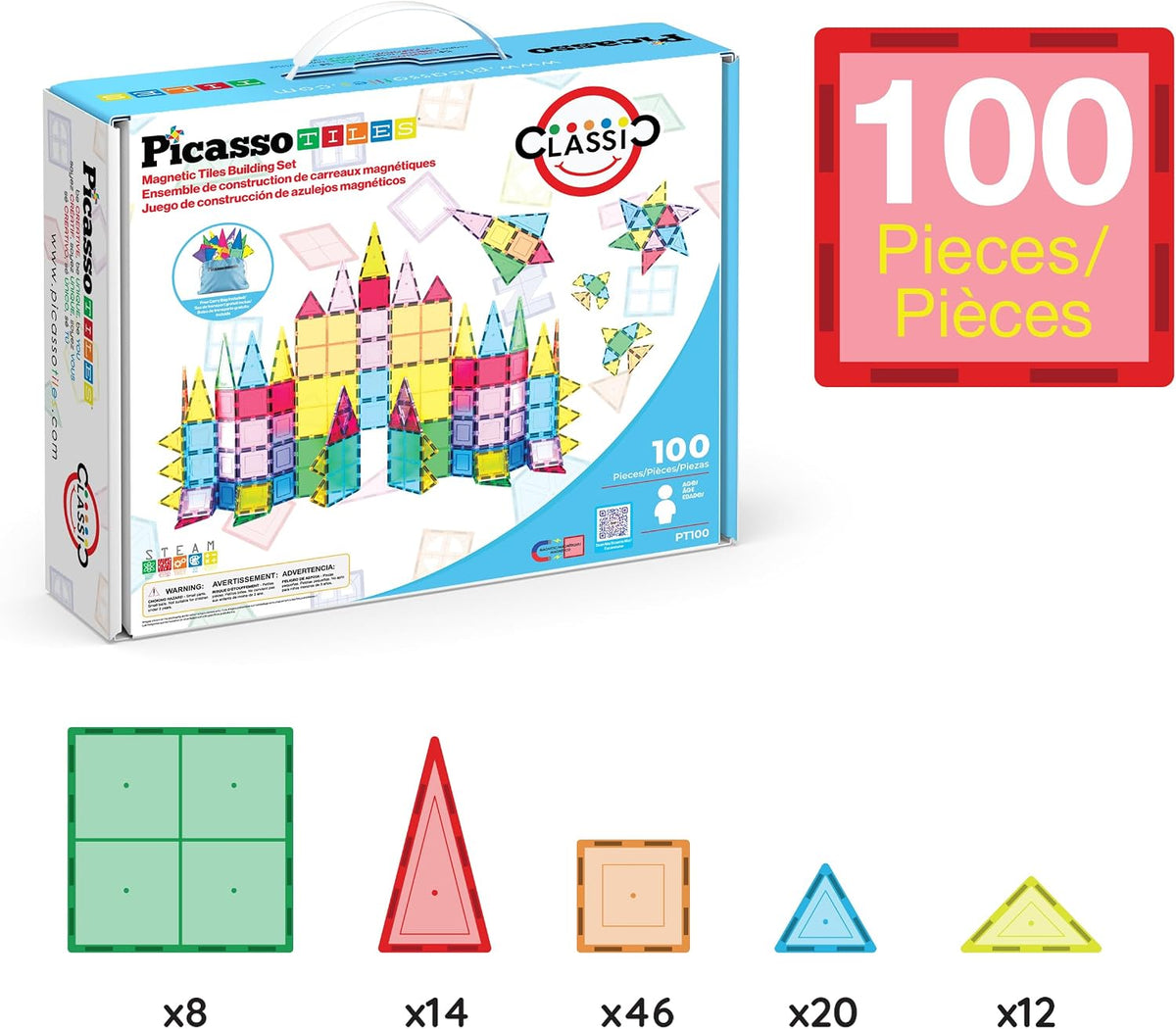 PicassoTiles Magnetiske Byggeklodser 100 Dele PT100