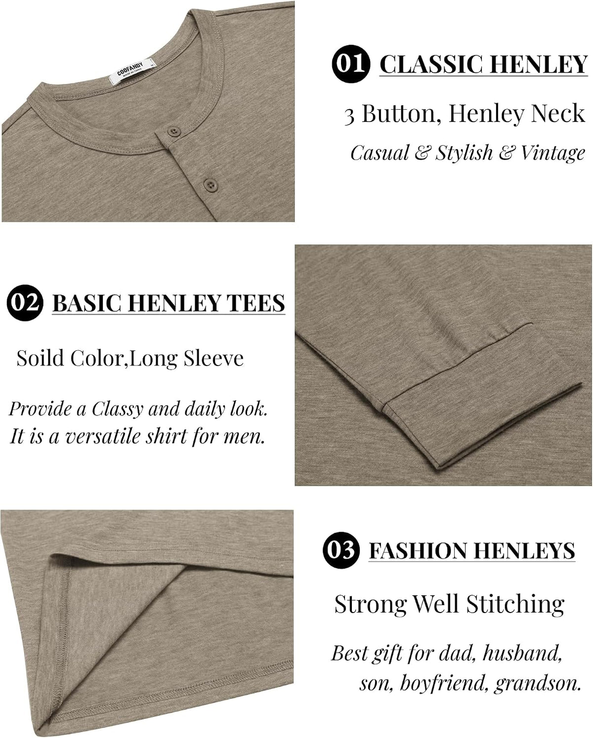 COOFANDY Herre T-shirt Henley Langærmet Ztj009590