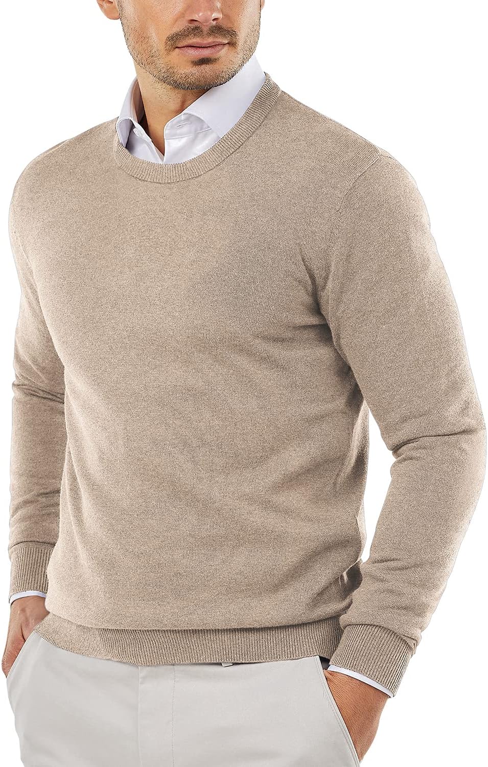 COOFANDY Herre Striktrøje Crew Neck Langærmet Slim Fit