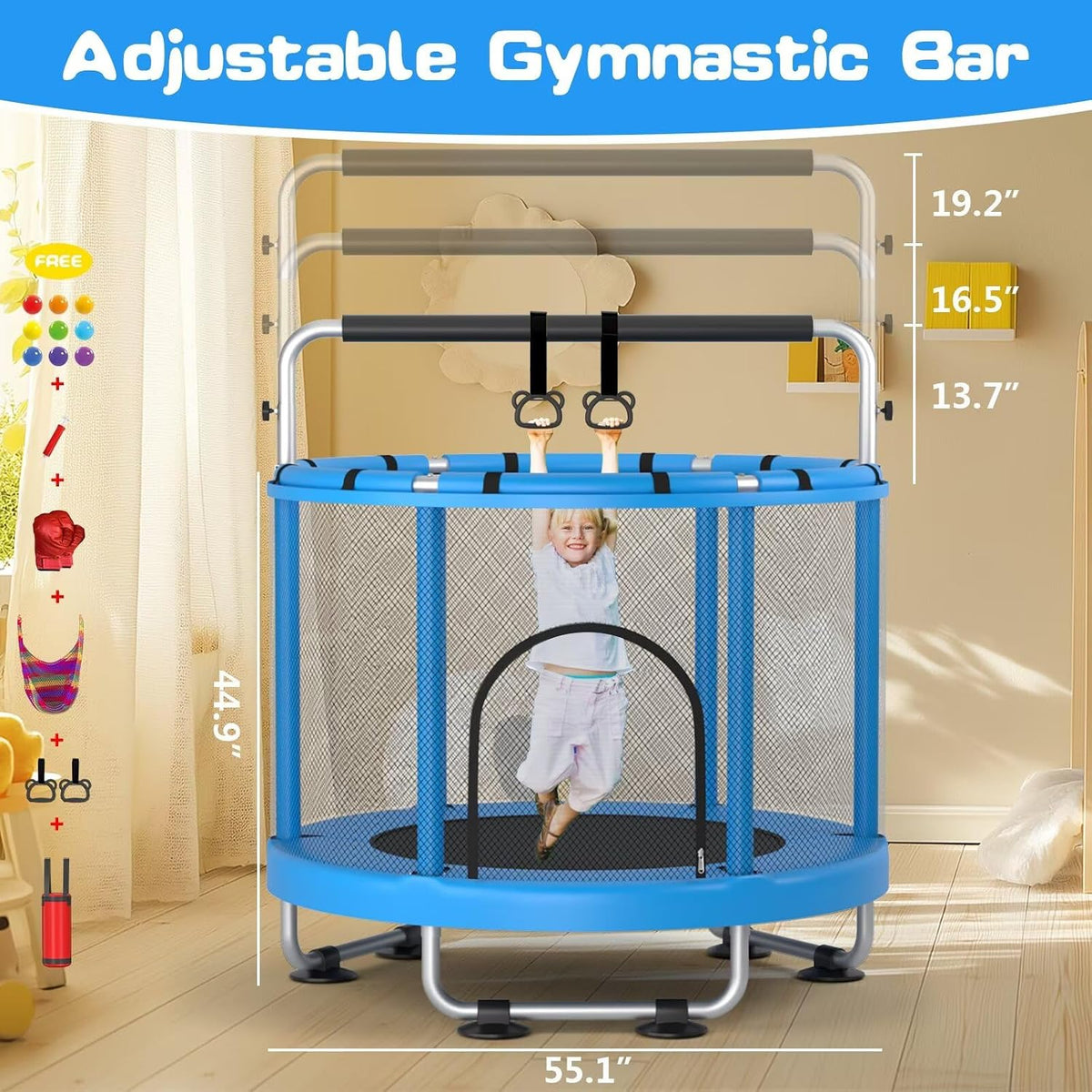Børnetrampolin 140 cm med Sikkerhedsnet og Gymnastikbar