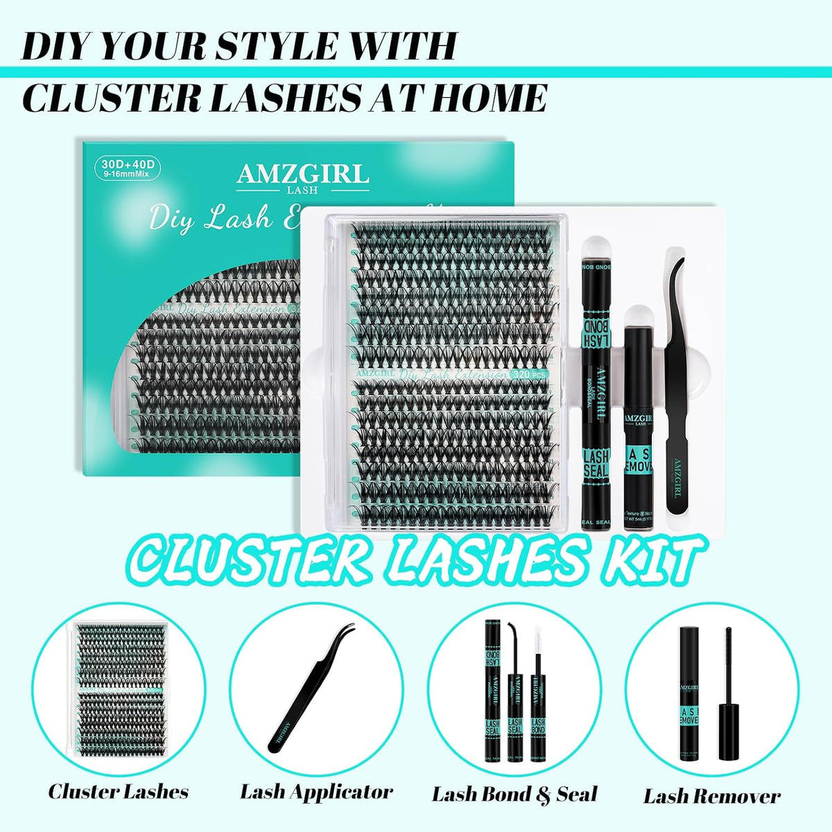 AMZGIRL Lash Clusters Kit Kunstige Øjenvipper til Kvinder