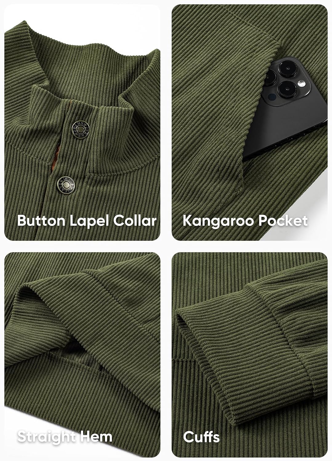 JMIERR Herre Sweatshirt Fløjl Quarter Button Pullover
