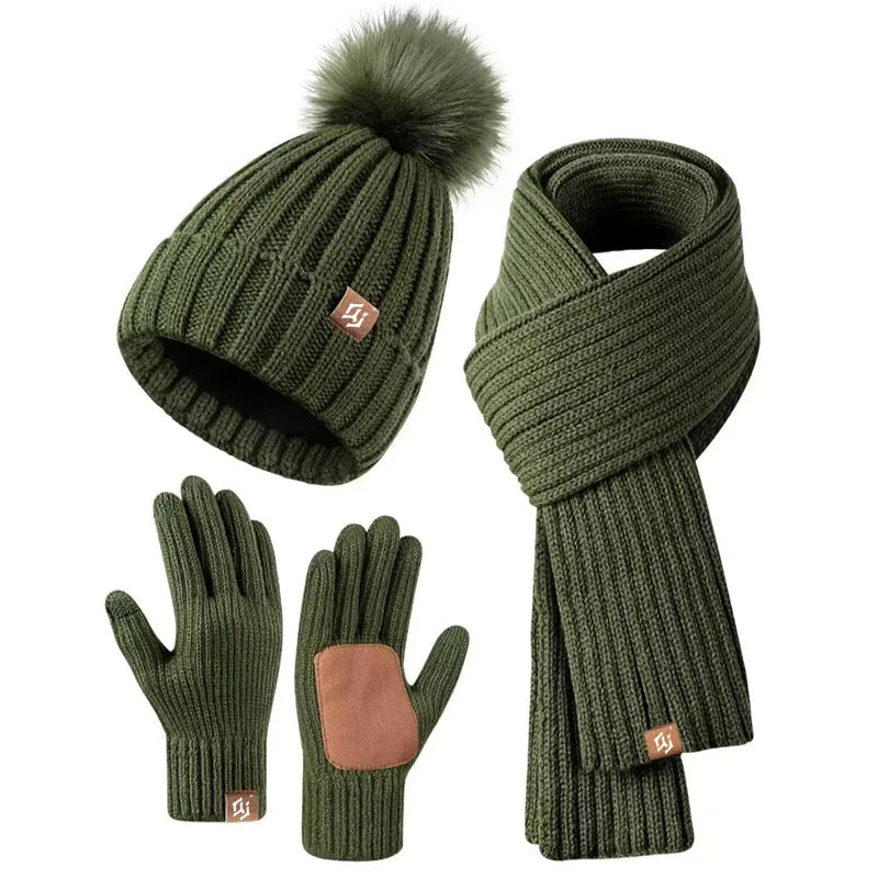 Strikket Vinterhue Halstørklæde og Handsker Sæt Unisex QJ8101