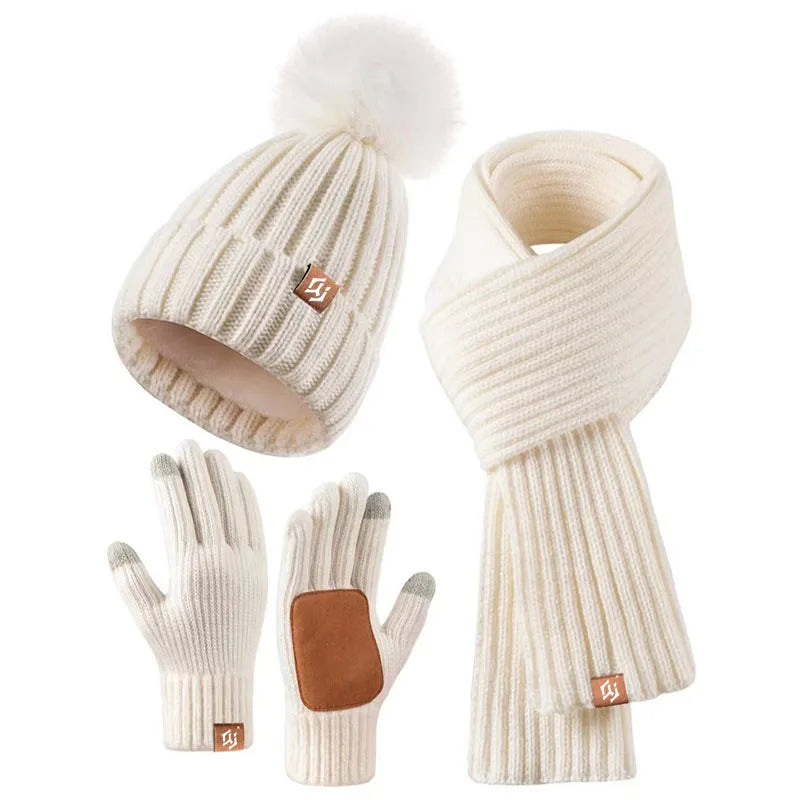 Strikket Vinterhue Halstørklæde og Handsker Sæt Unisex QJ8101