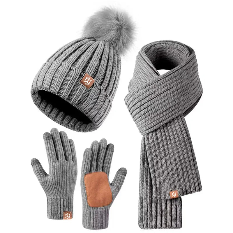 Strikket Vinterhue Halstørklæde og Handsker Sæt Unisex QJ8101