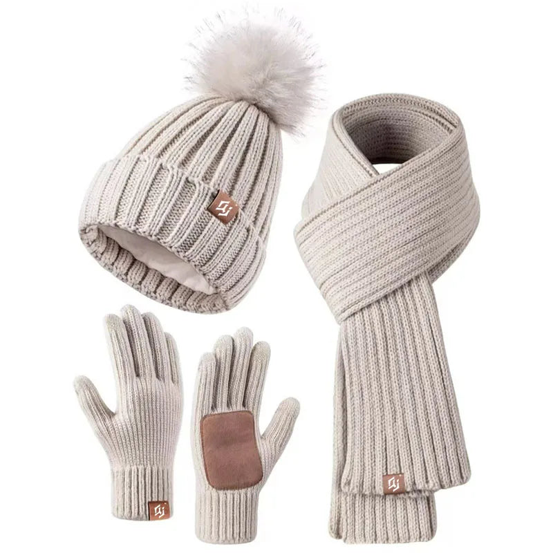 Strikket Vinterhue Halstørklæde og Handsker Sæt Unisex QJ8101