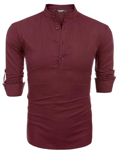COOFANDY Herre Henley T-Shirt Langærmet Bomuld Hør ZSJ007181