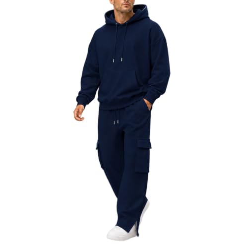 Herre Træningssæt Pullover Hættetrøje Cargo Sweatpants 2-Delt