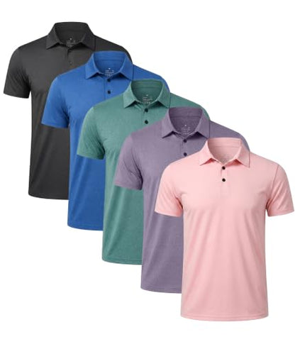 TELALEO Herre Poloshirt Kortærmet Golf Performance 5-Pak