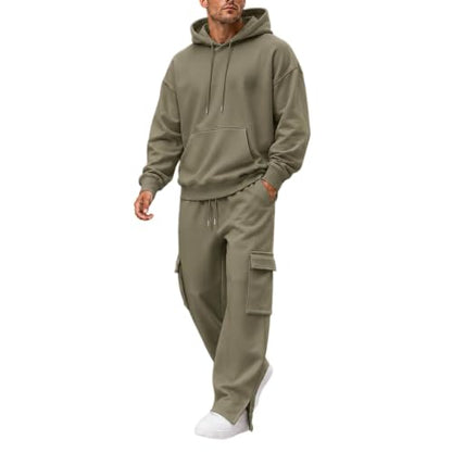 Herre Træningssæt Pullover Hættetrøje Cargo Sweatpants 2-Delt
