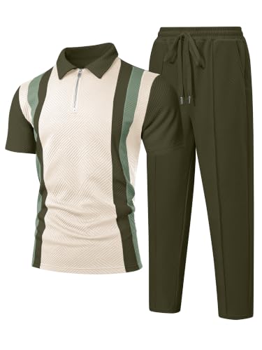 UOUA Herre Træningssæt 1/4-Zip Polo Joggingbukser M002B