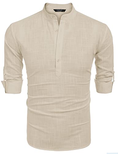 COOFANDY Herre Henley T-Shirt Langærmet Bomuld Hør ZSJ007181