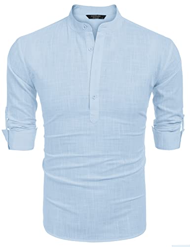 COOFANDY Herre Henley T-Shirt Langærmet Bomuld Hør ZSJ007181