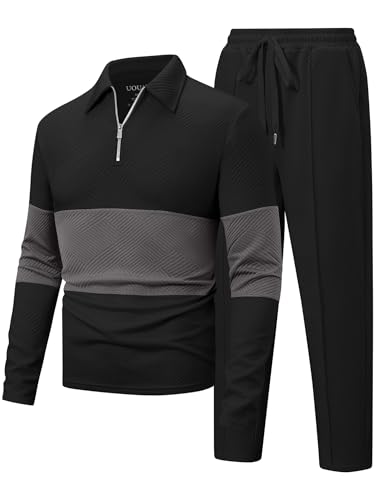UOUA Herre Træningssæt 1/4-Zip Polo Joggingbukser M002B