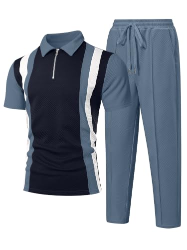 UOUA Herre Træningssæt 1/4-Zip Polo Joggingbukser M002B