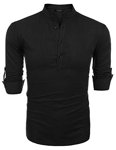 COOFANDY Herre Henley T-Shirt Langærmet Bomuld Hør ZSJ007181