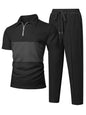 UOUA Herre Træningssæt 1/4-Zip Polo Joggingbukser M002B
