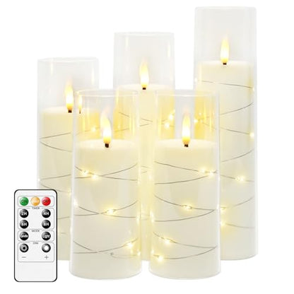 Flammefri LED Stearinlys med Timer og Lyskæde 5 Stk.