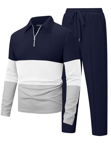 UOUA Herre Træningssæt 1/4-Zip Polo Joggingbukser M002B