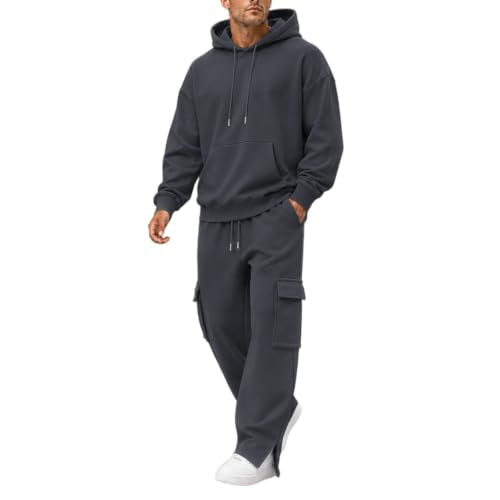 Herre Træningssæt Pullover Hættetrøje Cargo Sweatpants 2-Delt