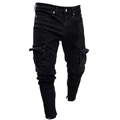 Maiyifu-GJ Herre Jeans Moto Biker Slim Fit Boyfriend
