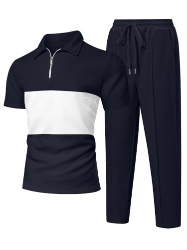 UOUA Herre Træningssæt 1/4-Zip Polo Joggingbukser M002B