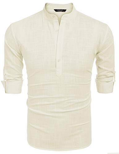 COOFANDY Herre Henley T-Shirt Langærmet Bomuld Hør ZSJ007181