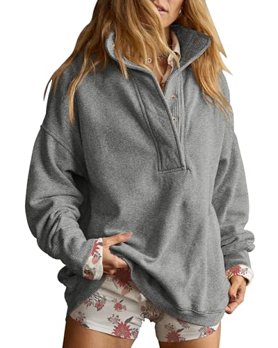 Oversized Henley Pullover Sweatshirt til Kvinder GA-0521