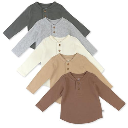 HonestBaby Drenge Baby Langærmet Henley Vaffeltrøjer 5-Pak T5D2E