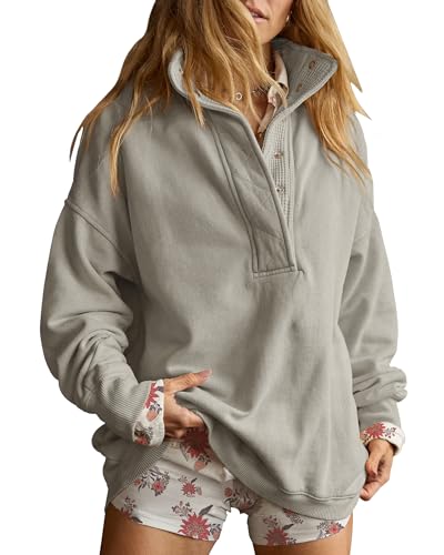 Oversized Henley Pullover Sweatshirt til Kvinder GA-0521