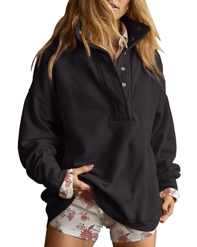 Oversized Henley Pullover Sweatshirt til Kvinder GA-0521