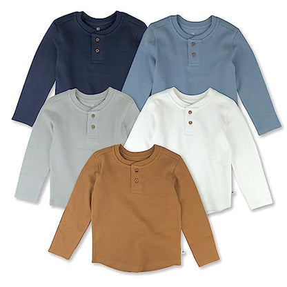 HonestBaby Drenge Baby Langærmet Henley Vaffeltrøjer 5-Pak T5D2E
