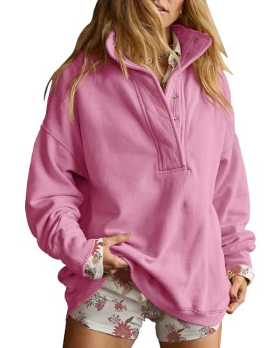 Oversized Henley Pullover Sweatshirt til Kvinder GA-0521