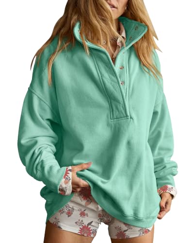 Oversized Henley Pullover Sweatshirt til Kvinder GA-0521