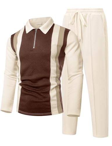 UOUA Herre Træningssæt 1/4-Zip Polo Joggingbukser M002B