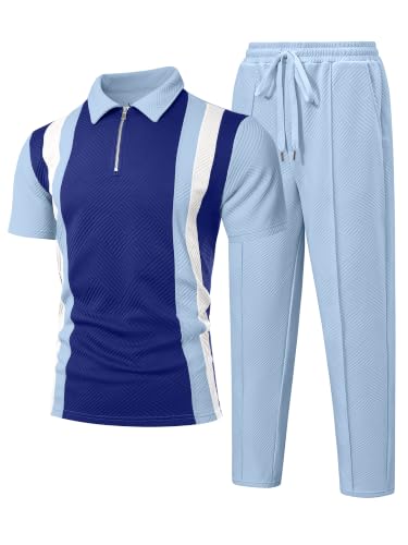 UOUA Herre Træningssæt 1/4-Zip Polo Joggingbukser M002B