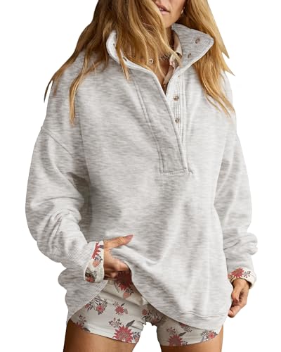 Oversized Henley Pullover Sweatshirt til Kvinder GA-0521
