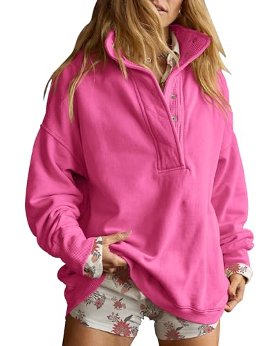 Oversized Henley Pullover Sweatshirt til Kvinder GA-0521