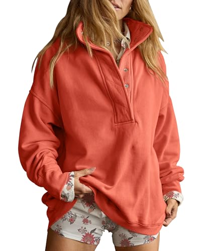 Oversized Henley Pullover Sweatshirt til Kvinder GA-0521